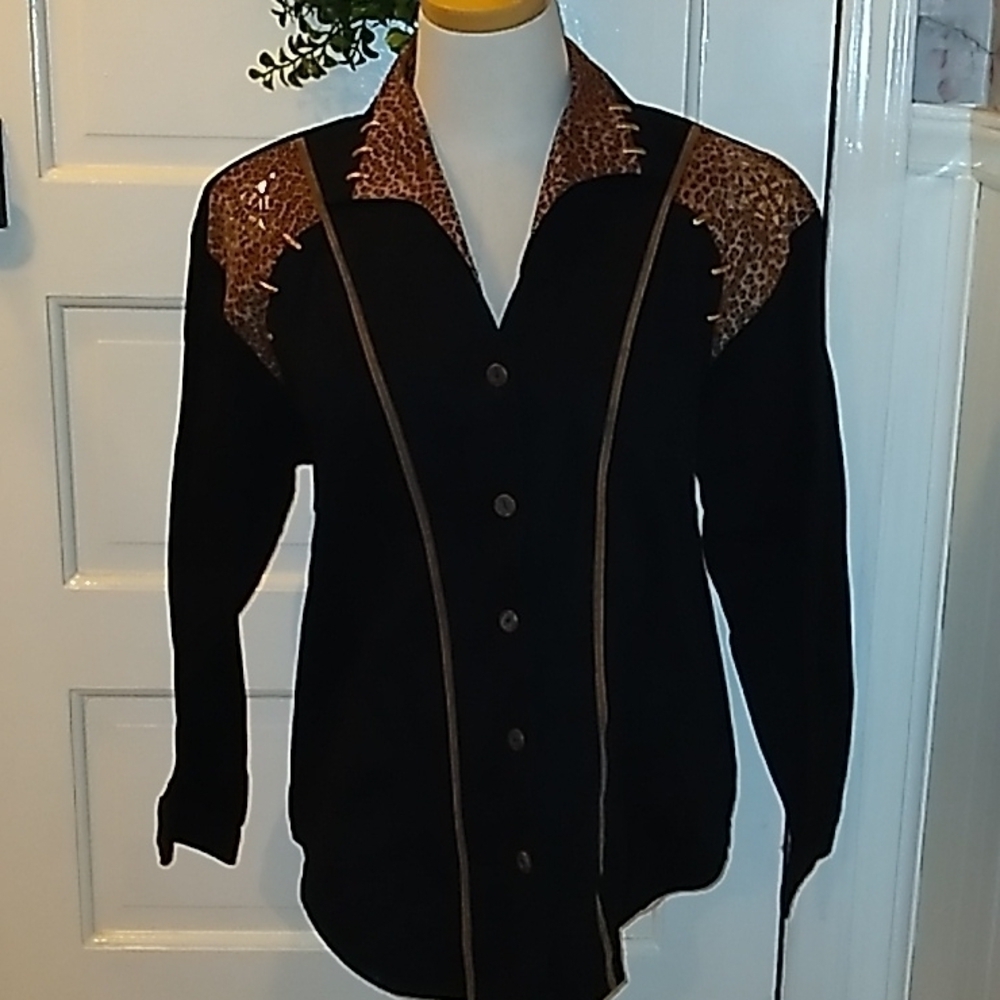 Vintage City Girl Sport black leopard 🐆 beaded jacket